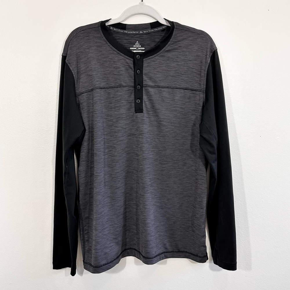prAna Zylo Henley Shirt Men’s Large Charcoal Black Stretch Performance
